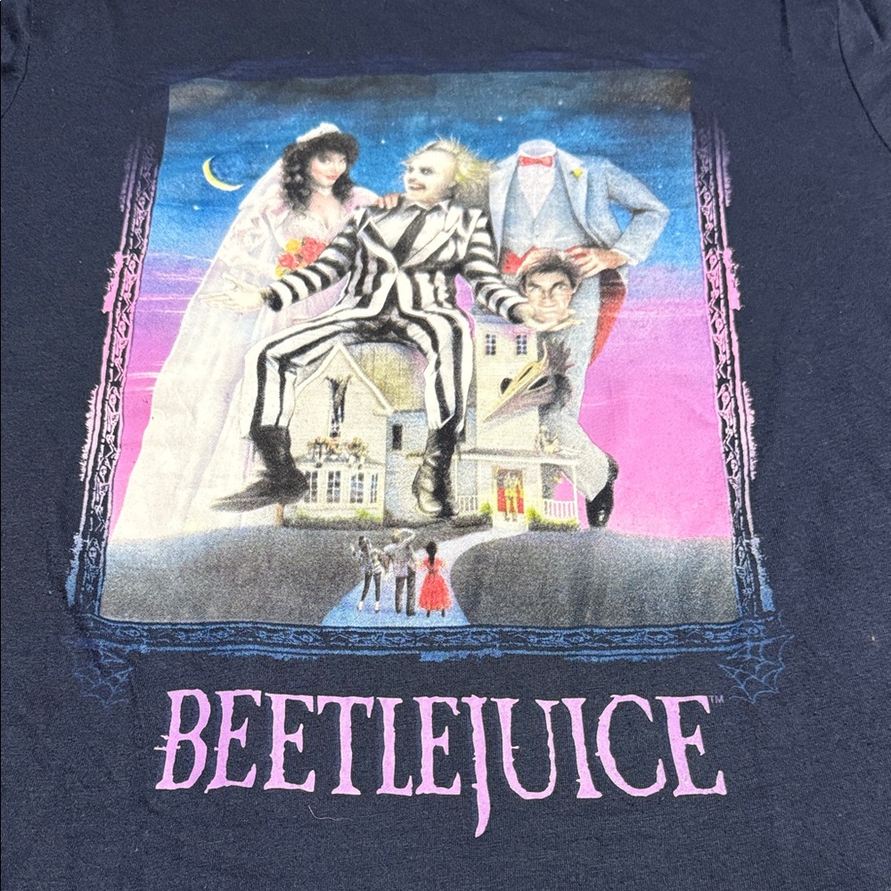 Beetlejuice Kids Graphic Tee in Navy with Pink Artwork